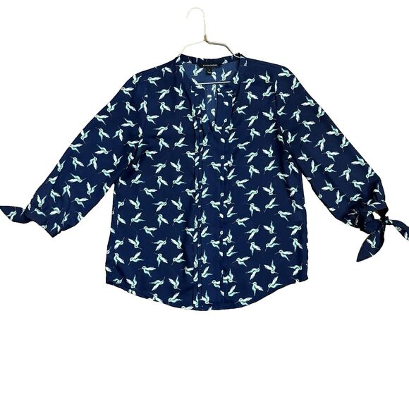 41 Hawthorn Hummingbird Shirt Semi Sheer Blue Top Blouse Womens Medium - Picture 2 of 8